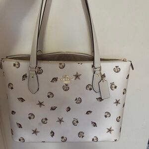 Coach Cream and Brown Seashell Tote Bag